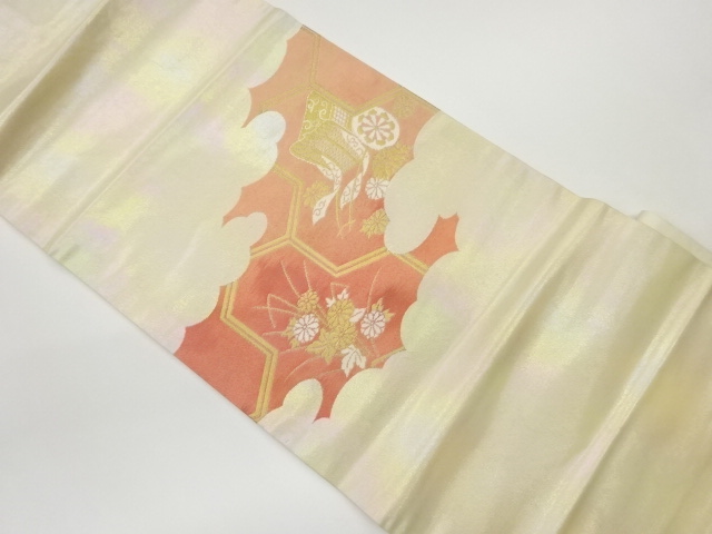 雲に御所車・菊模様織出し名古屋帯